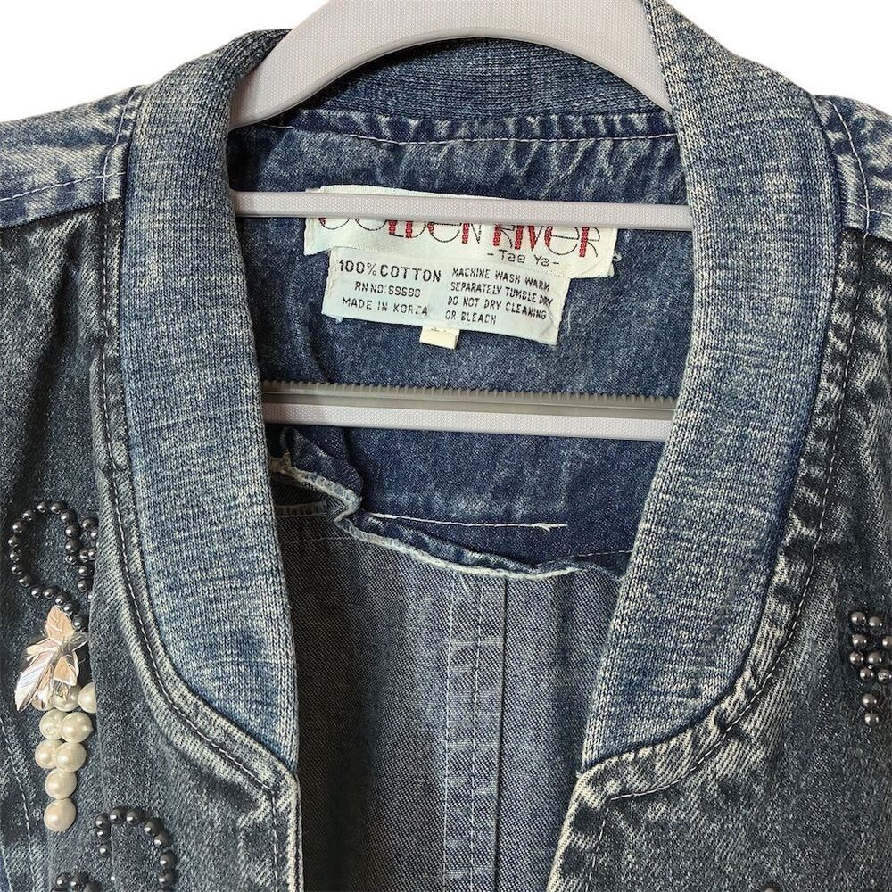 Golden River Vintage Embellished Denim Jacket Women's L Blue Beaded - Picture 4 of 10
